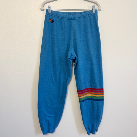Aviator Nation Stripe Sweatpants Size Large Baby Blue Joggers - Picture 2 of 7